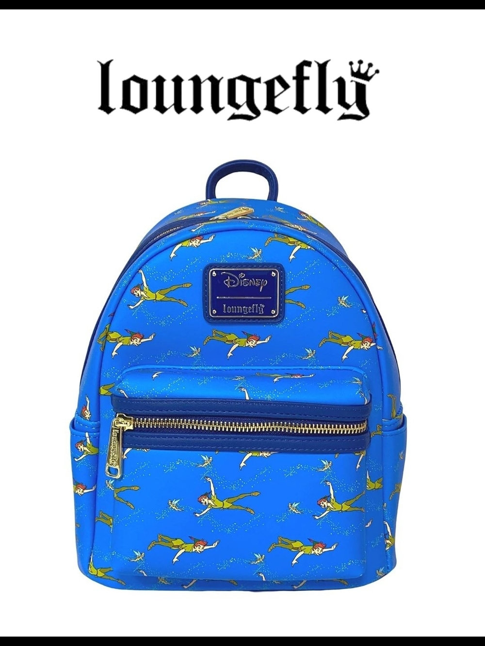 NWT Loungefly Disney Peter Pan & Tinkerbell ALL OVER PATTERN Blue Mini Backpack